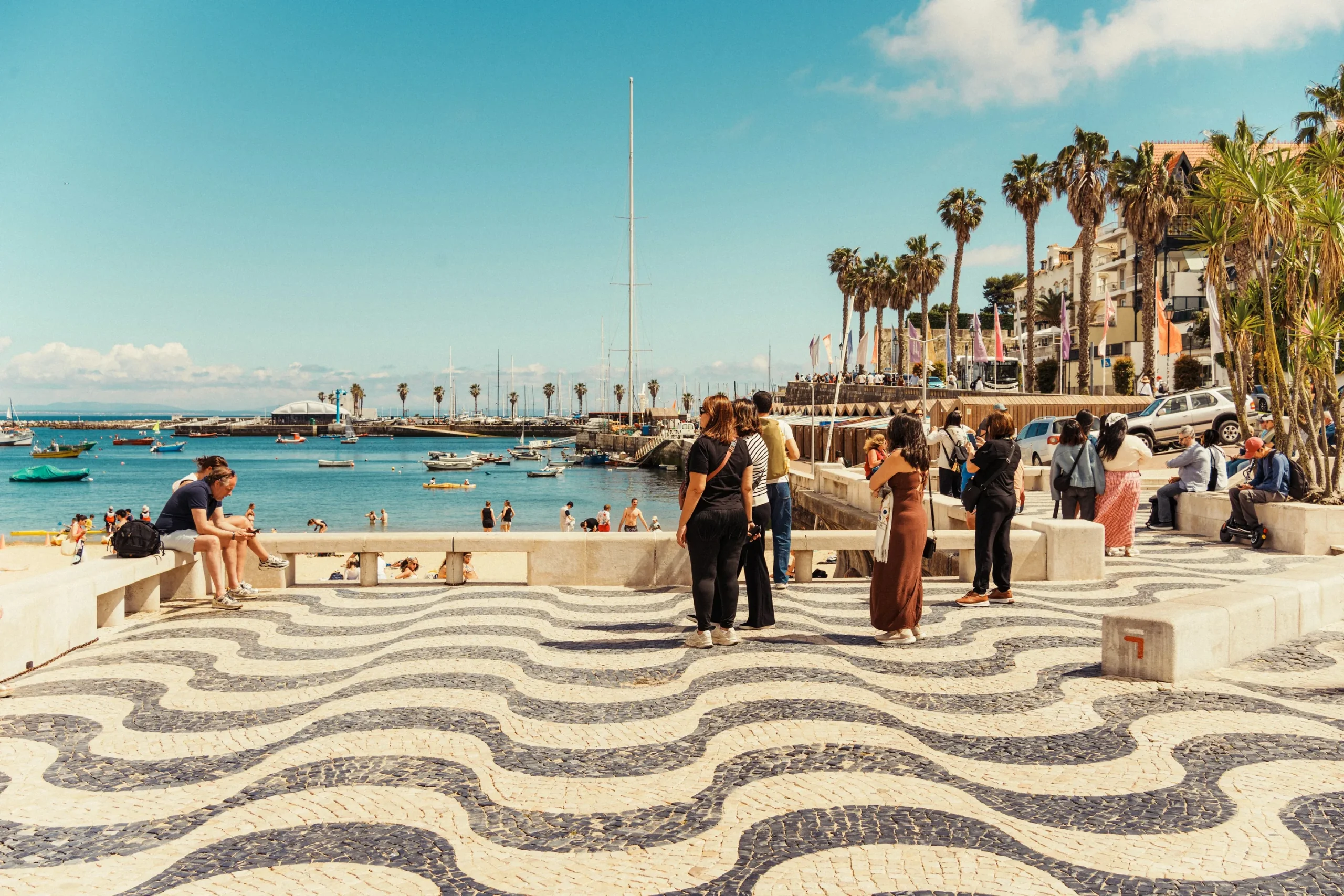A patterned seaside promenade